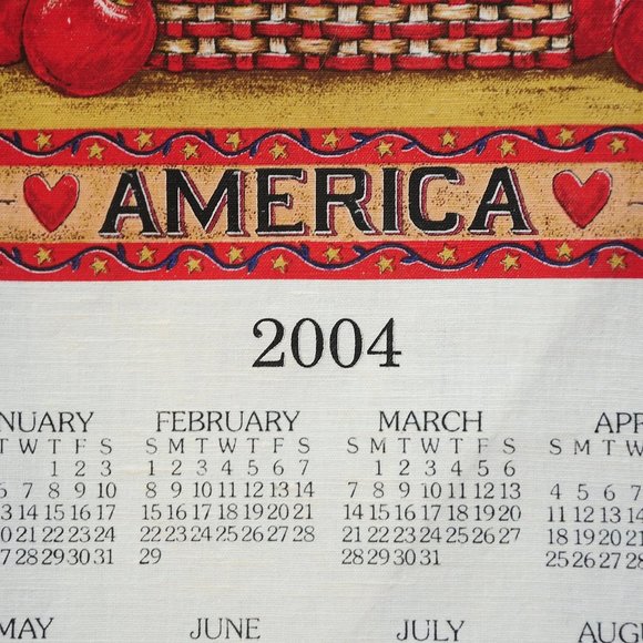 VTG 2004 America Basket Patriotic Calendar Tea Towel Americana by Deb Strain - Picture 5 of 8